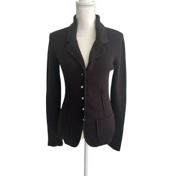 SONIA RYKIEL Brown Wool Cashmere Blend Buttoned Sweater Blazer Size 38 - Picture 3 of 8